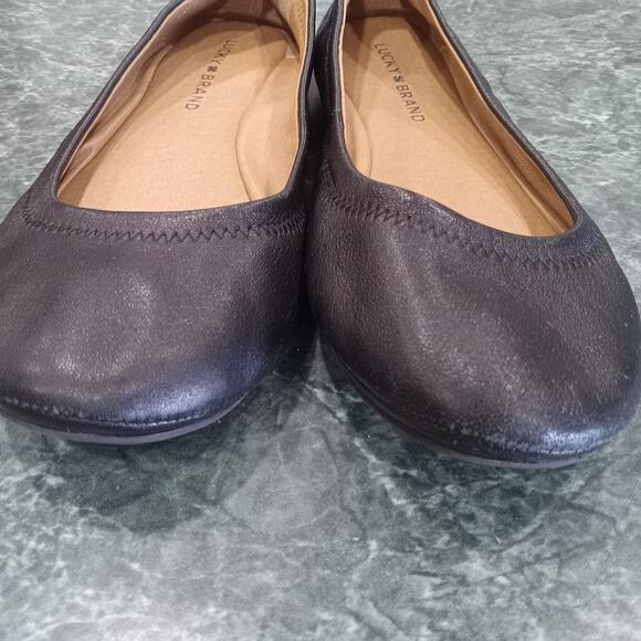 Lucky Brand ELAINY Black Soft Leather Ballet Flats Size 8 M Round Toe Cushioned - Picture 2 of 8
